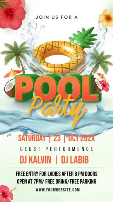 Family Pool Party Invite Rolka Instagram template